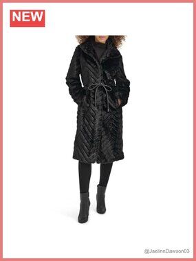 Faux Leather Belted Grooved Texture Stand Collar Overcoat